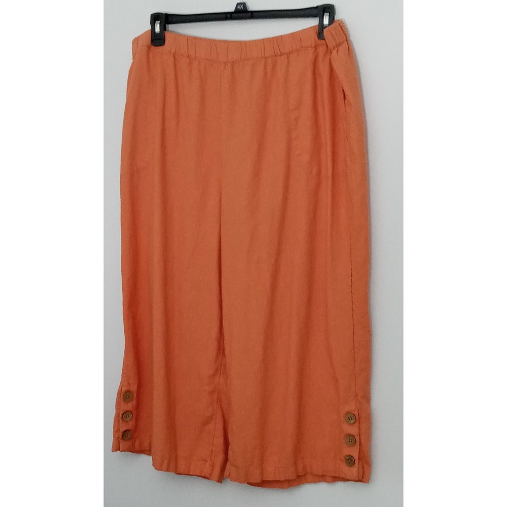 Joan Rivers Cropped Pants Size 1XP Orange Wide Leg Linen Blend Pull on Pre-owned